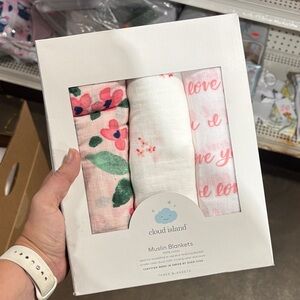 Cloud Island Pink and White Floral Muslin Baby Blankets